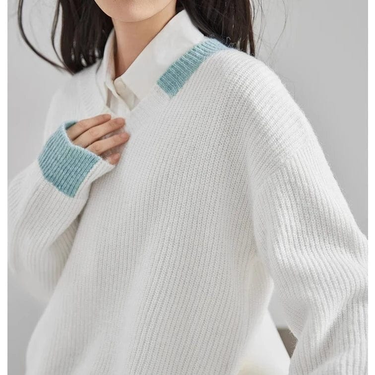 2024 Spring new arrival girls v-neck long sleeve loose fitting soft pullover sweater jumper
