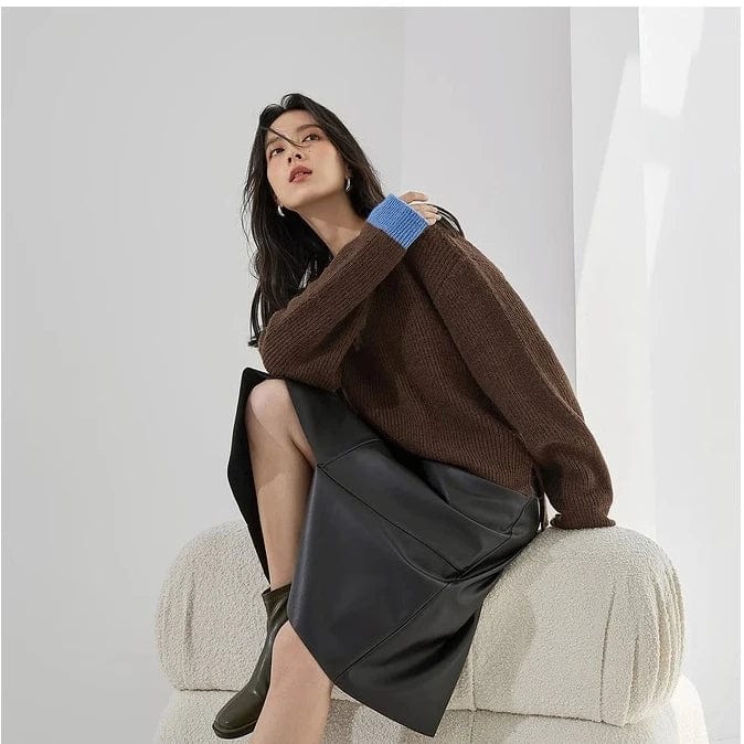 2024 Spring new arrival girls v-neck long sleeve loose fitting soft pullover sweater jumper