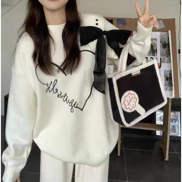 2024 Spring New arrival Ladies crew neck bow  long sleeve  sweater shirt women sweater jumper