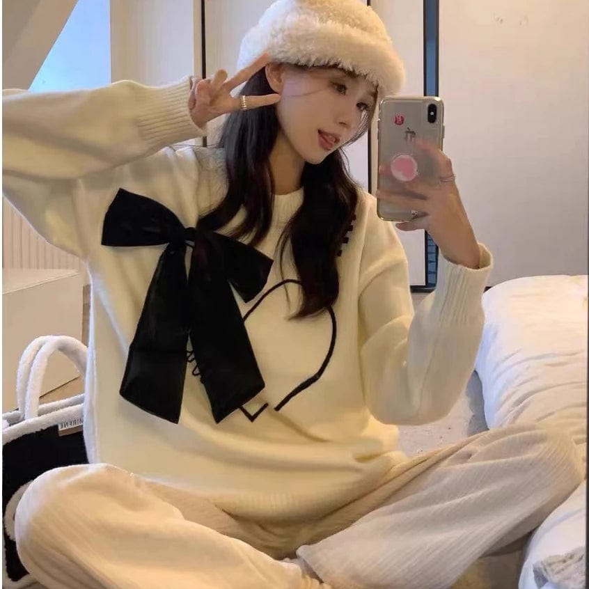 2024 Spring New arrival Ladies crew neck bow  long sleeve  sweater shirt women sweater jumper