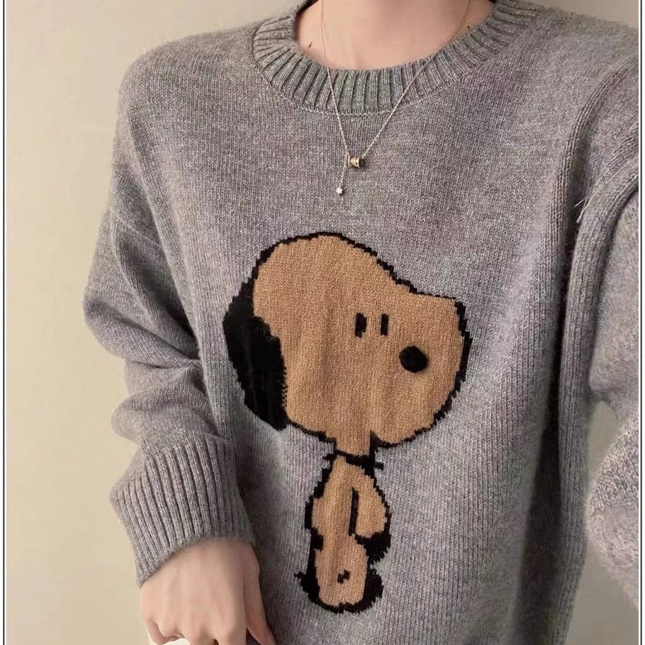 2024 Spring new arrival Ladies crew neck long sleeve sweater oversize cartoon dog sweater jumper