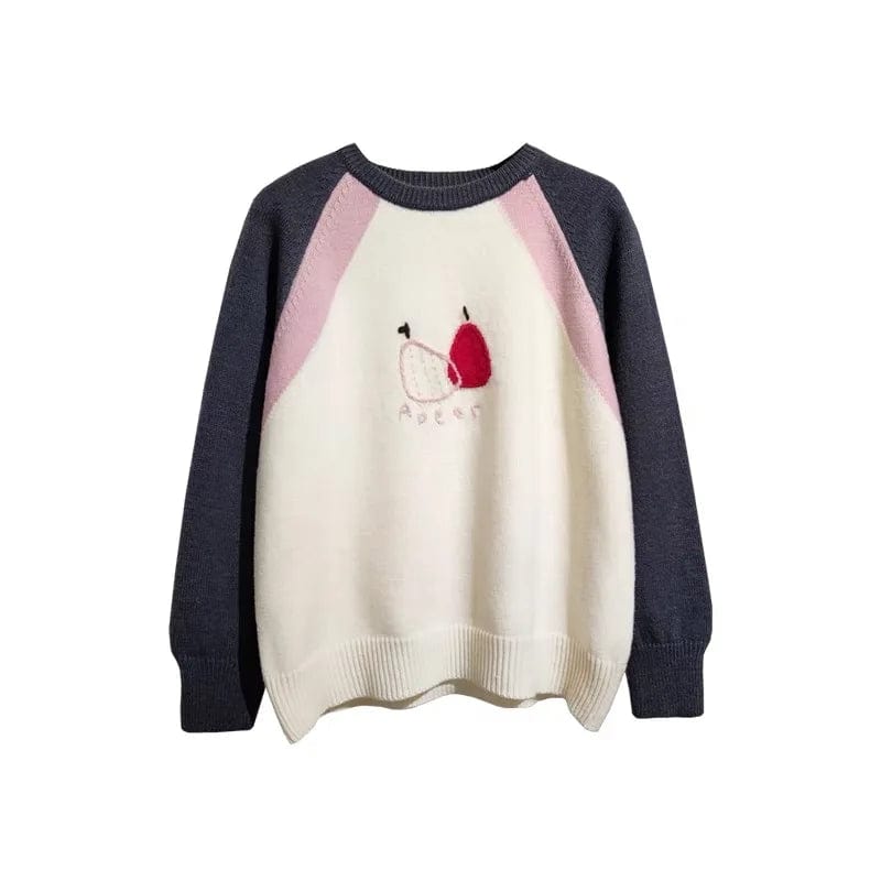2024 Spring new arrival Ladies crew neck raglan sleeve sweater loose cartoon fruit sweater jumper