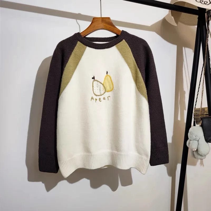 2024 Spring new arrival Ladies crew neck raglan sleeve sweater loose cartoon fruit sweater jumper