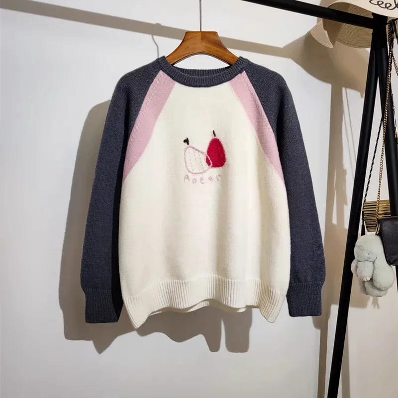 2024 Spring new arrival Ladies crew neck raglan sleeve sweater loose cartoon fruit sweater jumper
