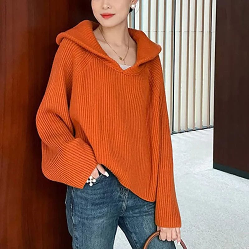 2024 Spring New arrival Ladies  long sleeve cable knit oversize turn-down collar women sweater jumper