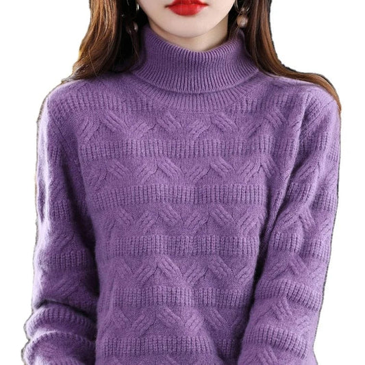 2024 Spring new arrival Ladies turtleneck long sleeve comfortable cable knit women sweater jumper