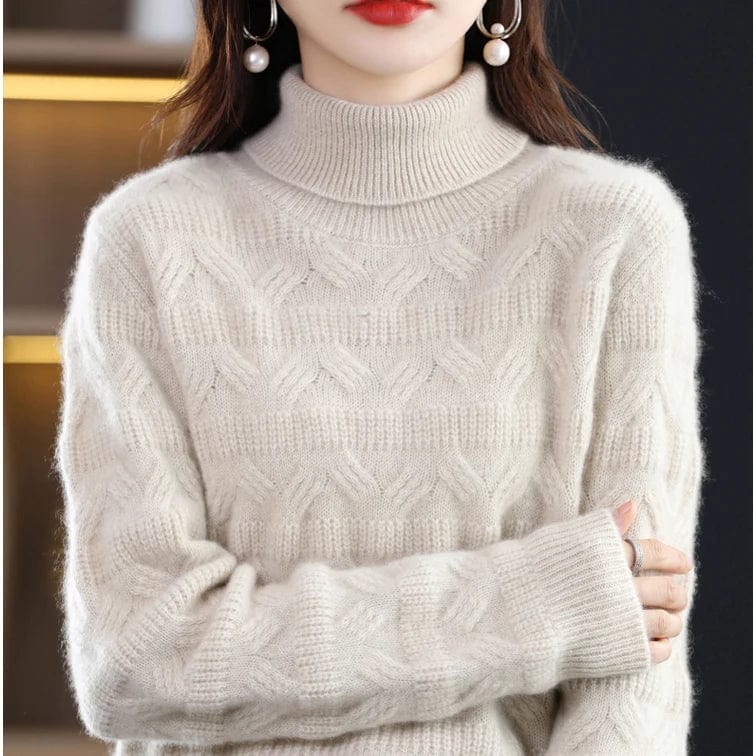2024 Spring new arrival Ladies turtleneck long sleeve comfortable cable knit women sweater jumper