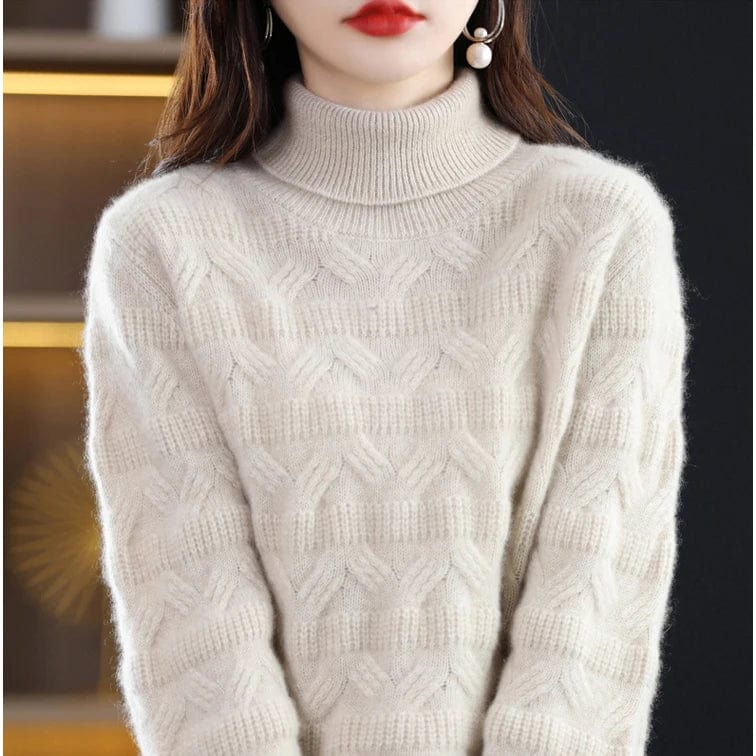 2024 Spring new arrival Ladies turtleneck long sleeve comfortable cable knit women sweater jumper