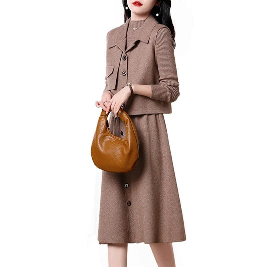2024 spring new arrival lady dress sweater with suit coat sweater dress set