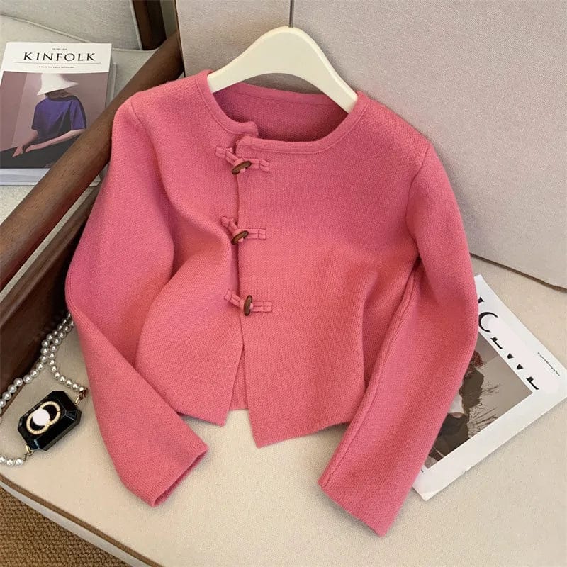 2024 Spring new arrival long sleeve cardigan single breast fashionable women frog chinese style sweater coat