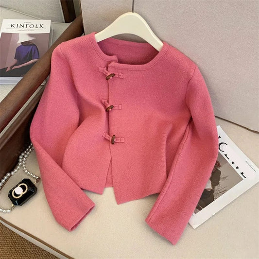 2024 Spring new arrival long sleeve cardigan single breast fashionable women frog chinese style sweater coat