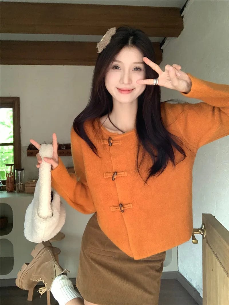 2024 Spring new arrival long sleeve cardigan single breast fashionable women frog chinese style sweater coat