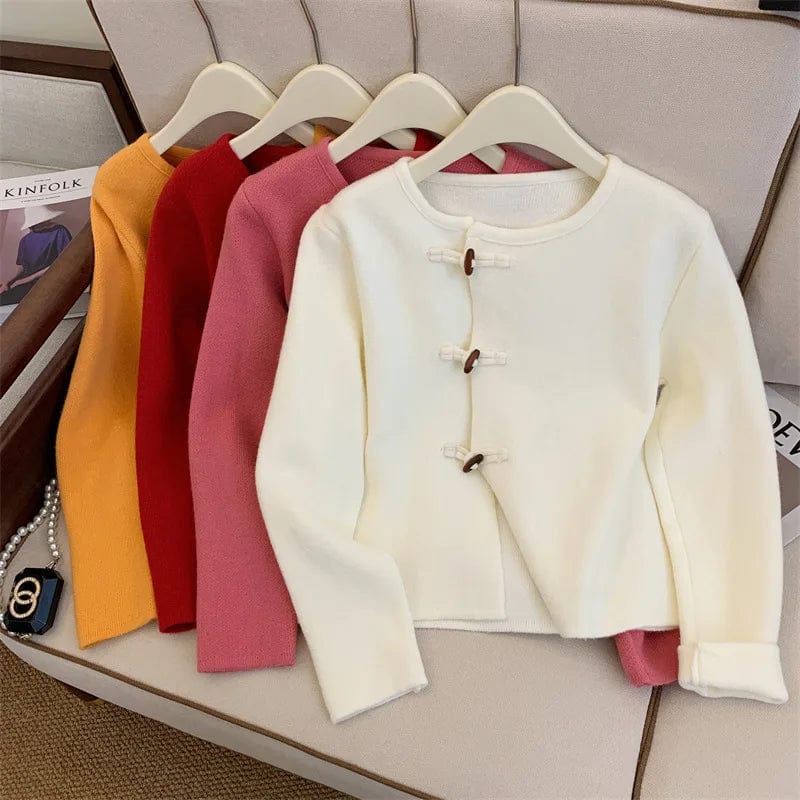 2024 Spring new arrival long sleeve cardigan single breast fashionable women frog chinese style sweater coat
