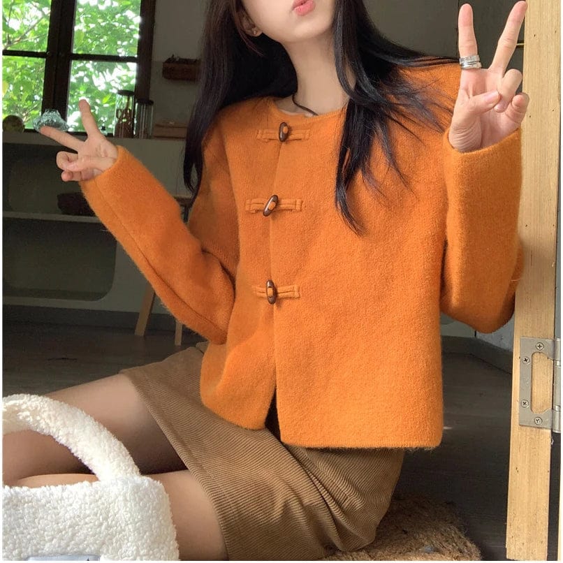 2024 Spring new arrival long sleeve cardigan single breast fashionable women frog chinese style sweater coat