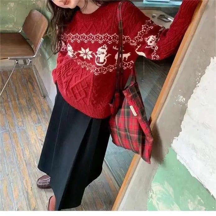 2024 Spring new arrival neck long sleeve loose christmas  new year jacquard sweater jumper