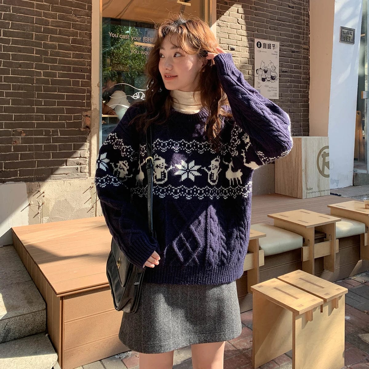 2024 Spring new arrival neck long sleeve loose christmas  new year jacquard sweater jumper