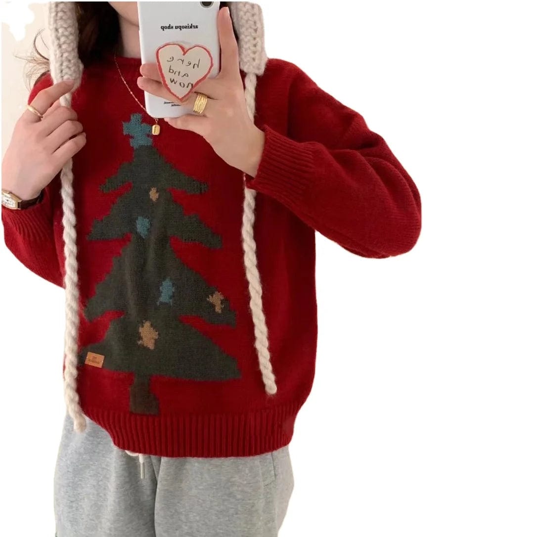 2024 Spring new arrival neck long sleeve loose santa tree high quality jacquard sweater pullover jumper