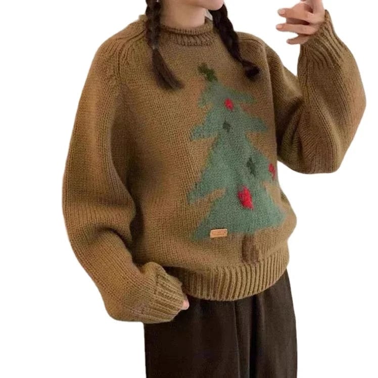 2024 Spring new arrival neck long sleeve loose santa tree high quality jacquard sweater pullover jumper
