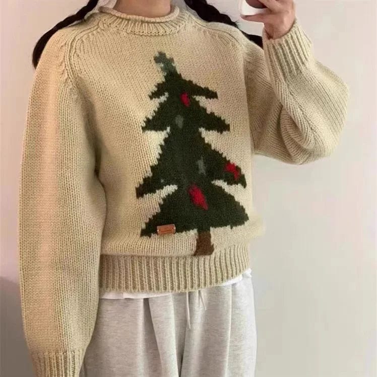 2024 Spring new arrival neck long sleeve loose santa tree high quality jacquard sweater pullover jumper