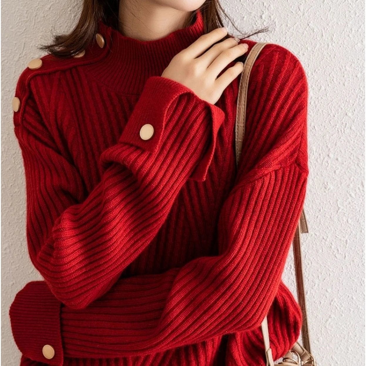 2024 Spring new arrival office lady turtleneck long sleeve comfortable cable knit women sweater jumper