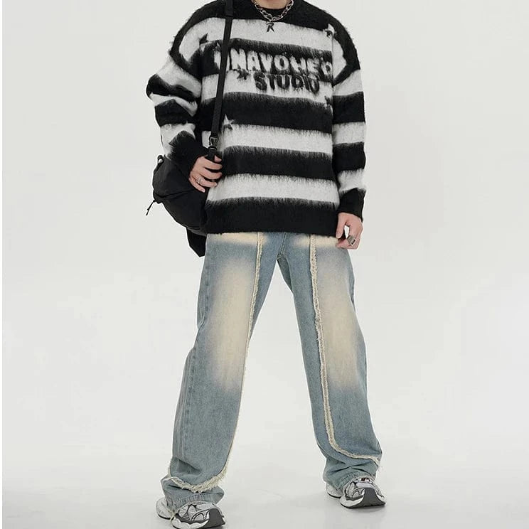 2024 Spring new arrival  round neck long sleeve striped oversize soft pullover sweater jumper