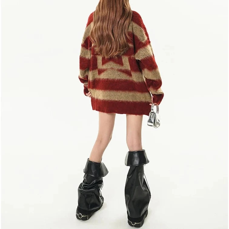 2024 Spring new arrival  round neck long sleeve striped oversize soft pullover sweater jumper