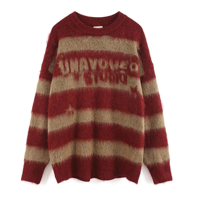 2024 Spring new arrival  round neck long sleeve striped oversize soft pullover sweater jumper