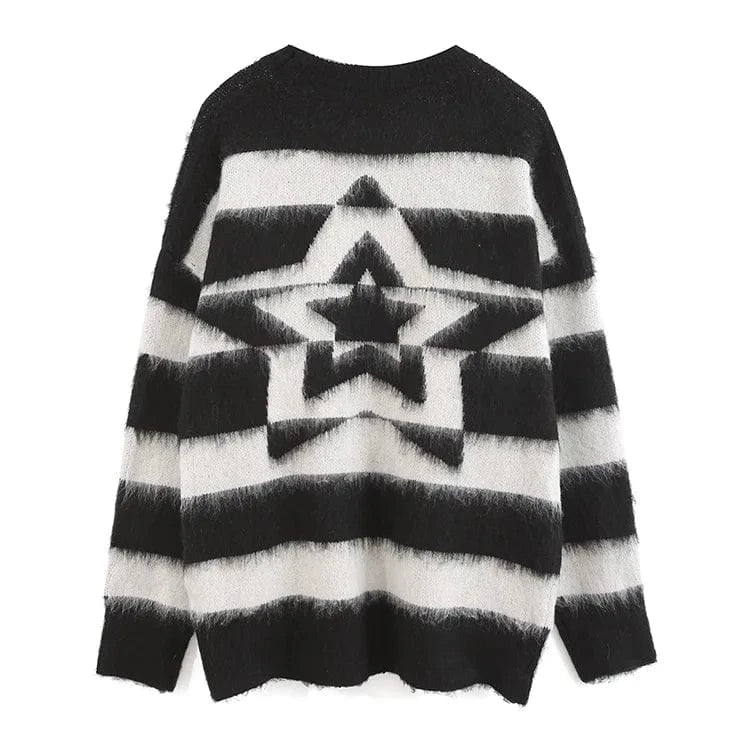 2024 Spring new arrival  round neck long sleeve striped oversize soft pullover sweater jumper