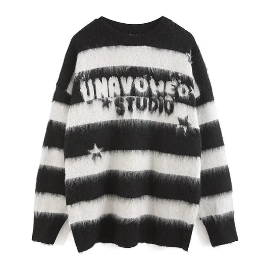 2024 Spring new arrival  round neck long sleeve striped oversize soft pullover sweater jumper