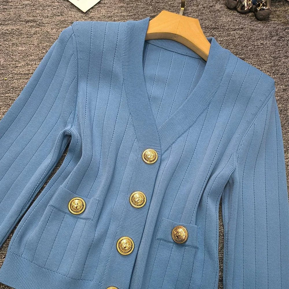 2024 Spring New Arrival V-neck High Quality Single-breaseted Long Sleeve Sweater Knitted Slim Short Crop Top