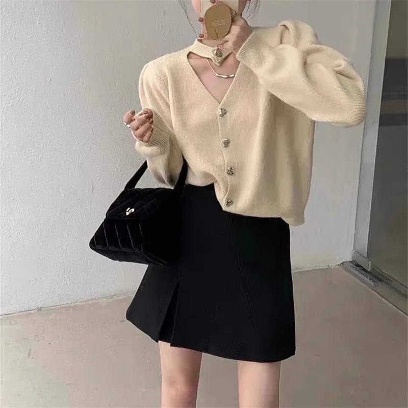 2024 Spring new arrival v-neck long sleeve solid halter sexy sweater cardigan