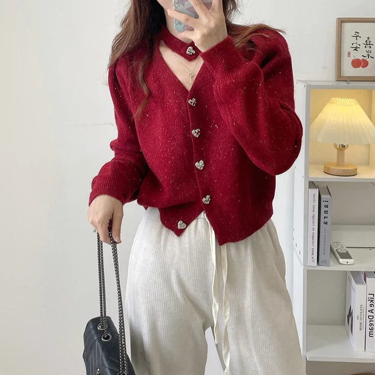 2024 Spring new arrival v-neck long sleeve solid halter sexy sweater cardigan