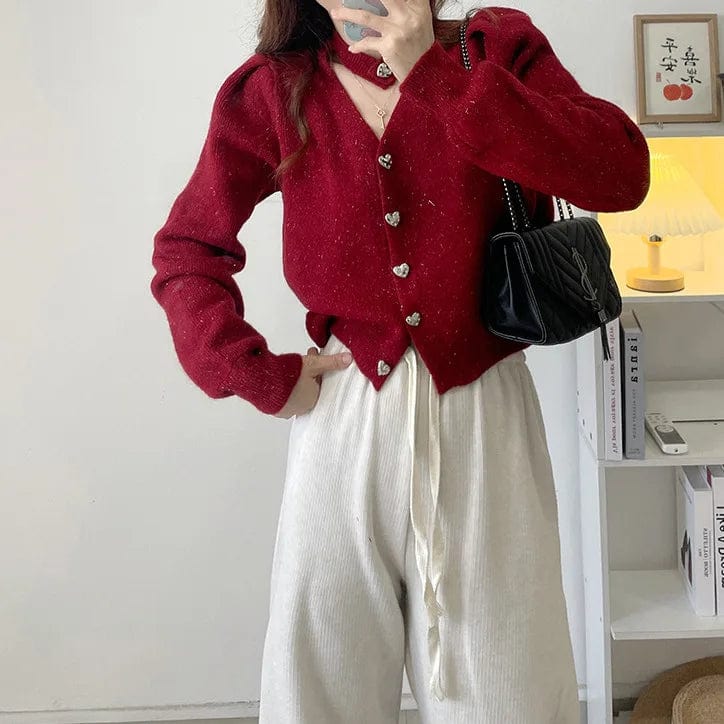 2024 Spring new arrival v-neck long sleeve solid halter sexy sweater cardigan