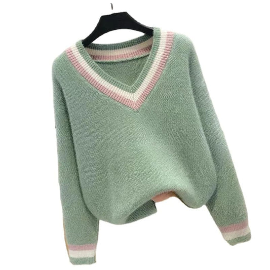 2024 spring new arrivals best-selling high-quality V-neck loose solid color fashion women's boutique cheap pullover sweater