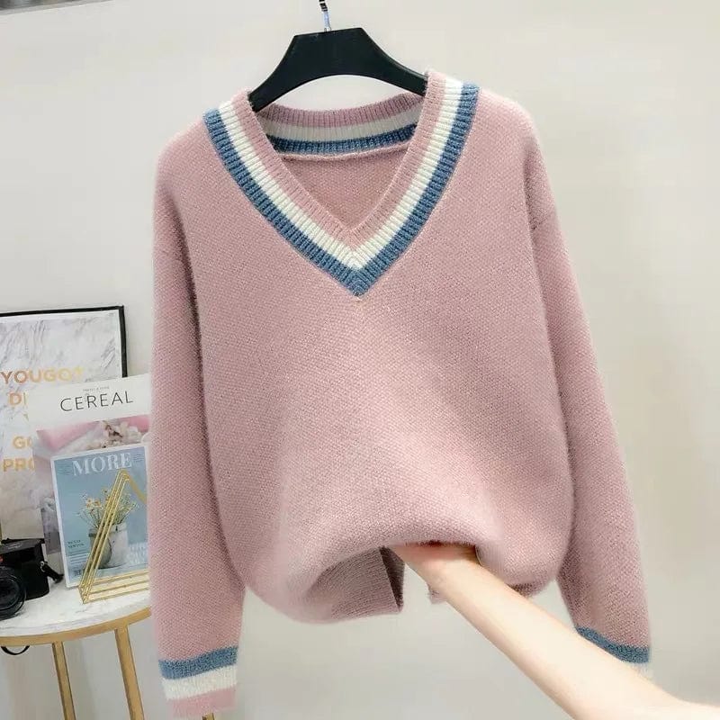 2024 spring new arrivals best-selling high-quality V-neck loose solid color fashion women's boutique cheap pullover sweater