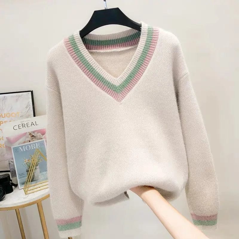 2024 spring new arrivals best-selling high-quality V-neck loose solid color fashion women's boutique cheap pullover sweater
