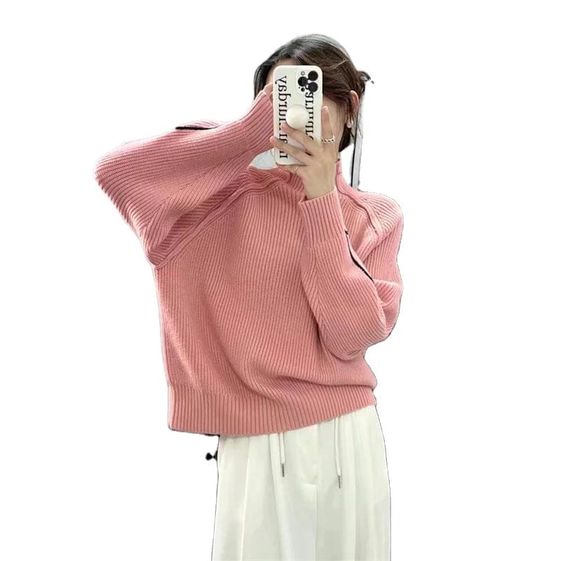 2024 Spring new arrivals best-selling high-quality women solid color semi-turtleneck long-sleeved loose knit pullover sweater