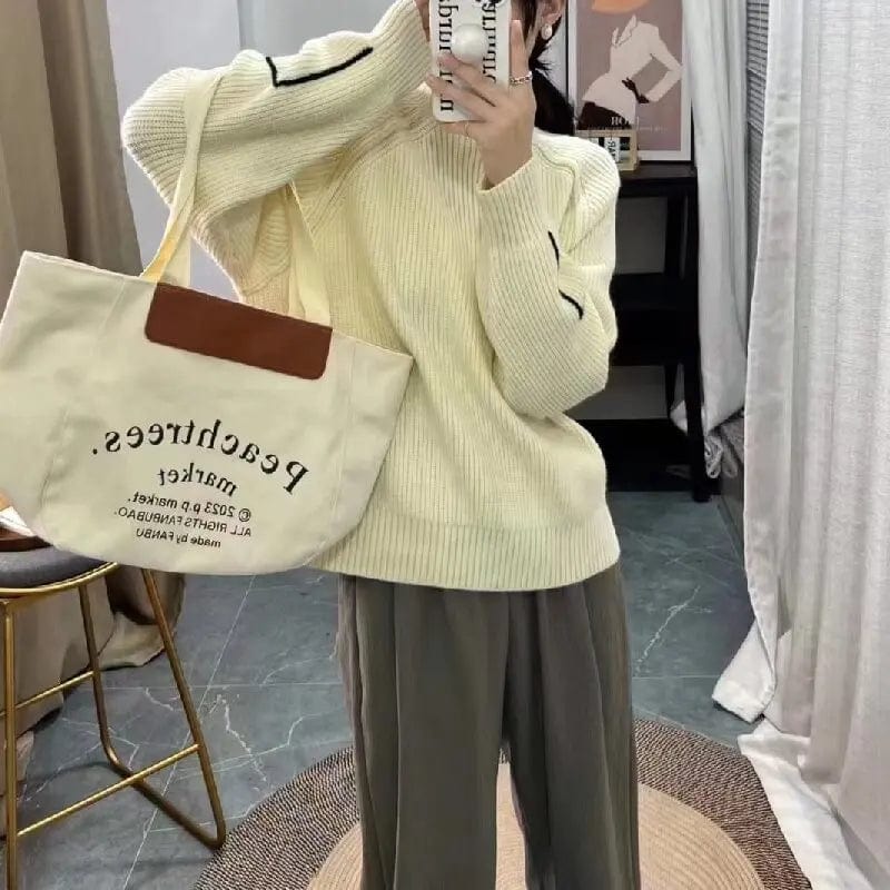 2024 Spring new arrivals best-selling high-quality women solid color semi-turtleneck long-sleeved loose knit pullover sweater