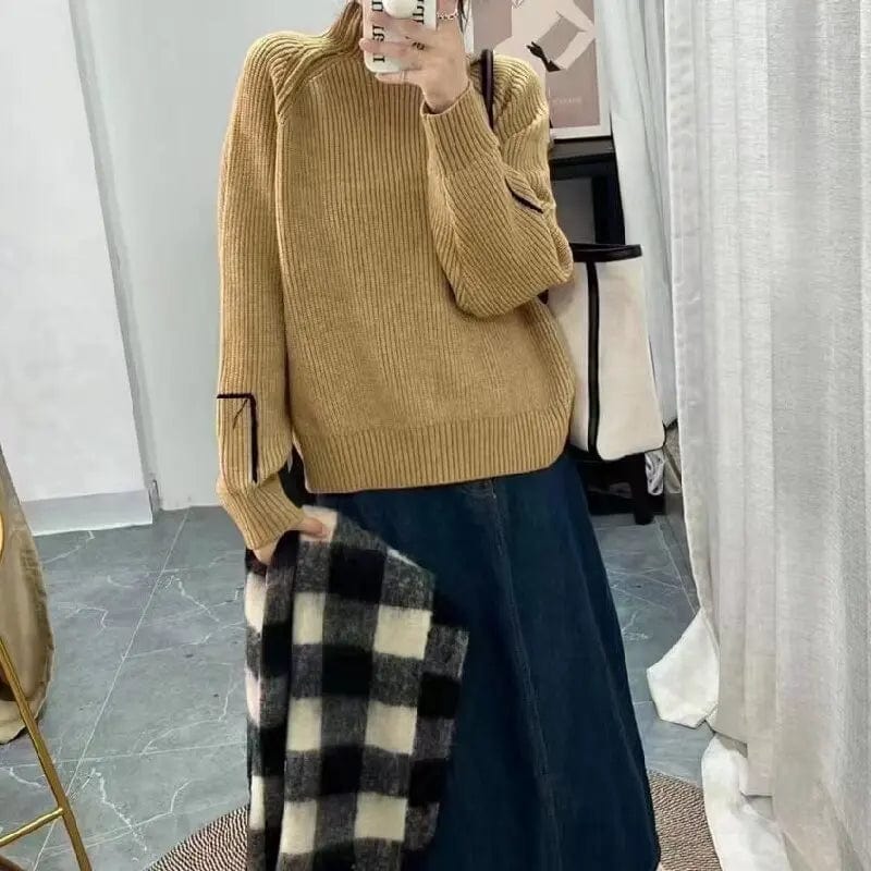 2024 Spring new arrivals best-selling high-quality women solid color semi-turtleneck long-sleeved loose knit pullover sweater