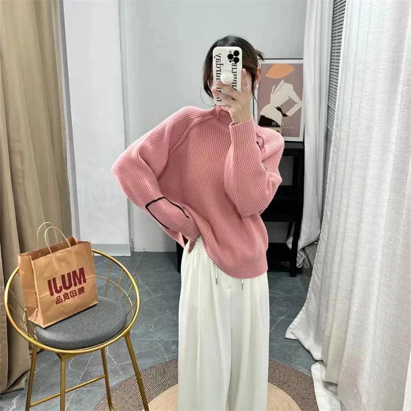 2024 Spring new arrivals best-selling high-quality women solid color semi-turtleneck long-sleeved loose knit pullover sweater