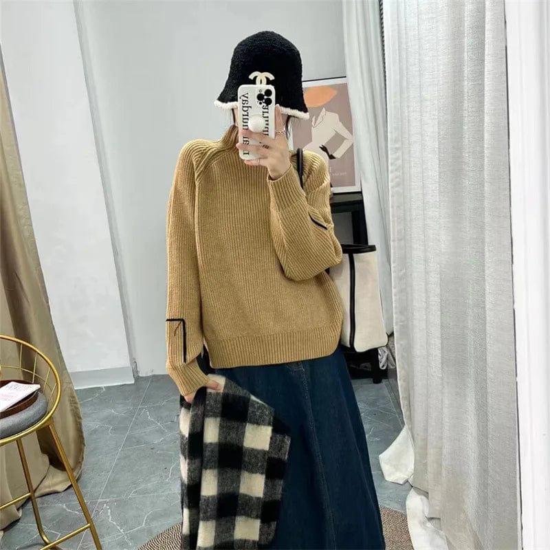 2024 Spring new arrivals best-selling high-quality women solid color semi-turtleneck long-sleeved loose knit pullover sweater