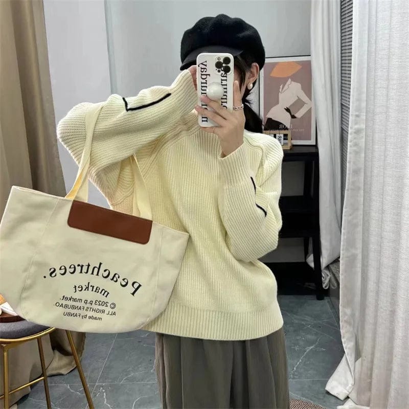 2024 Spring new arrivals best-selling high-quality women solid color semi-turtleneck long-sleeved loose knit pullover sweater