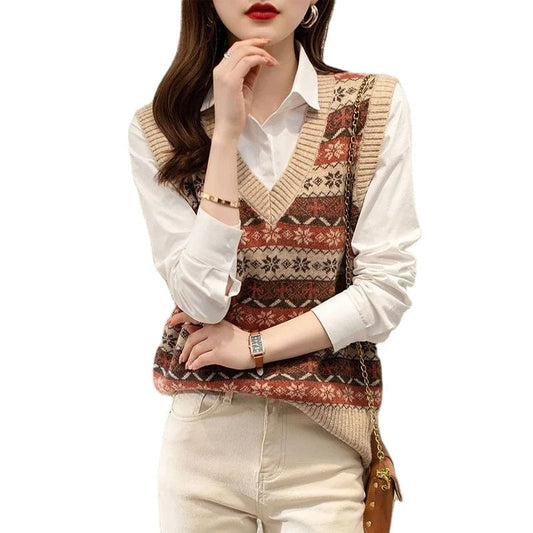 2024 Spring new arrivals fashion women's high quality loose jacquard V-neck vest sleeveless knit sweater