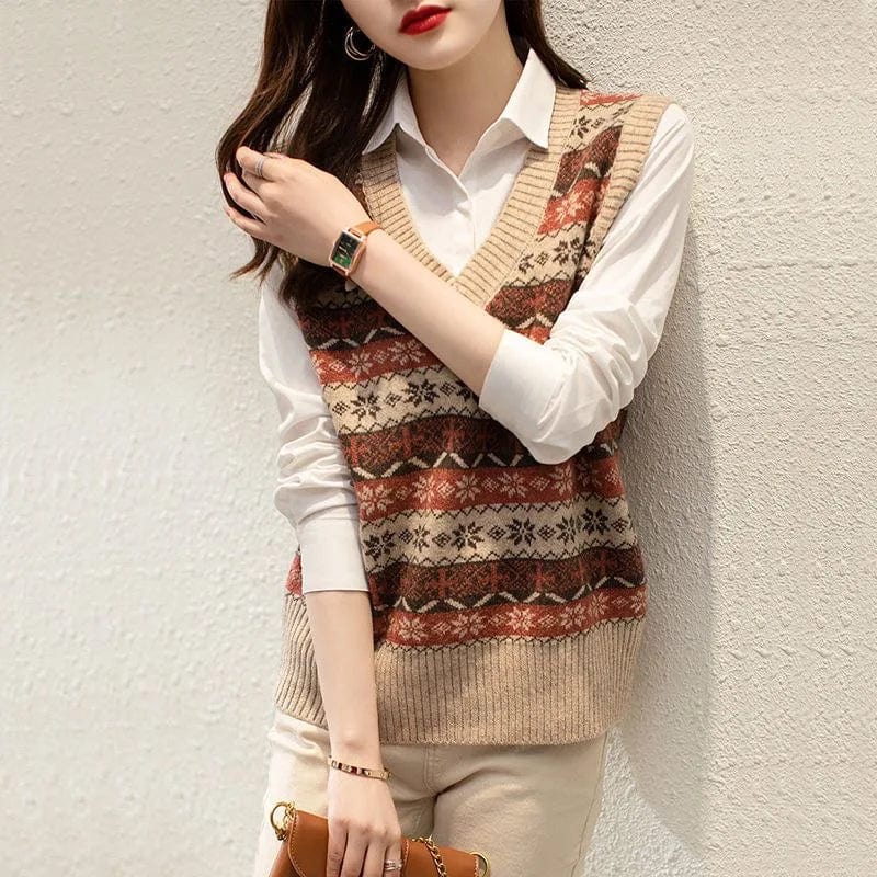 2024 Spring new arrivals fashion women's high quality loose jacquard V-neck vest sleeveless knit sweater