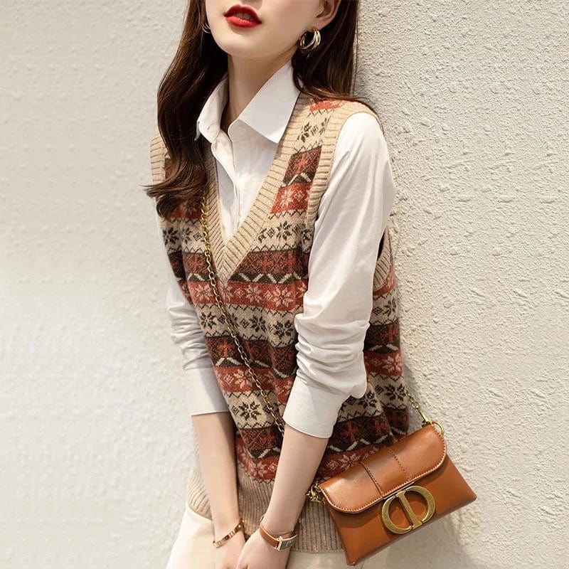 2024 Spring new arrivals fashion women's high quality loose jacquard V-neck vest sleeveless knit sweater