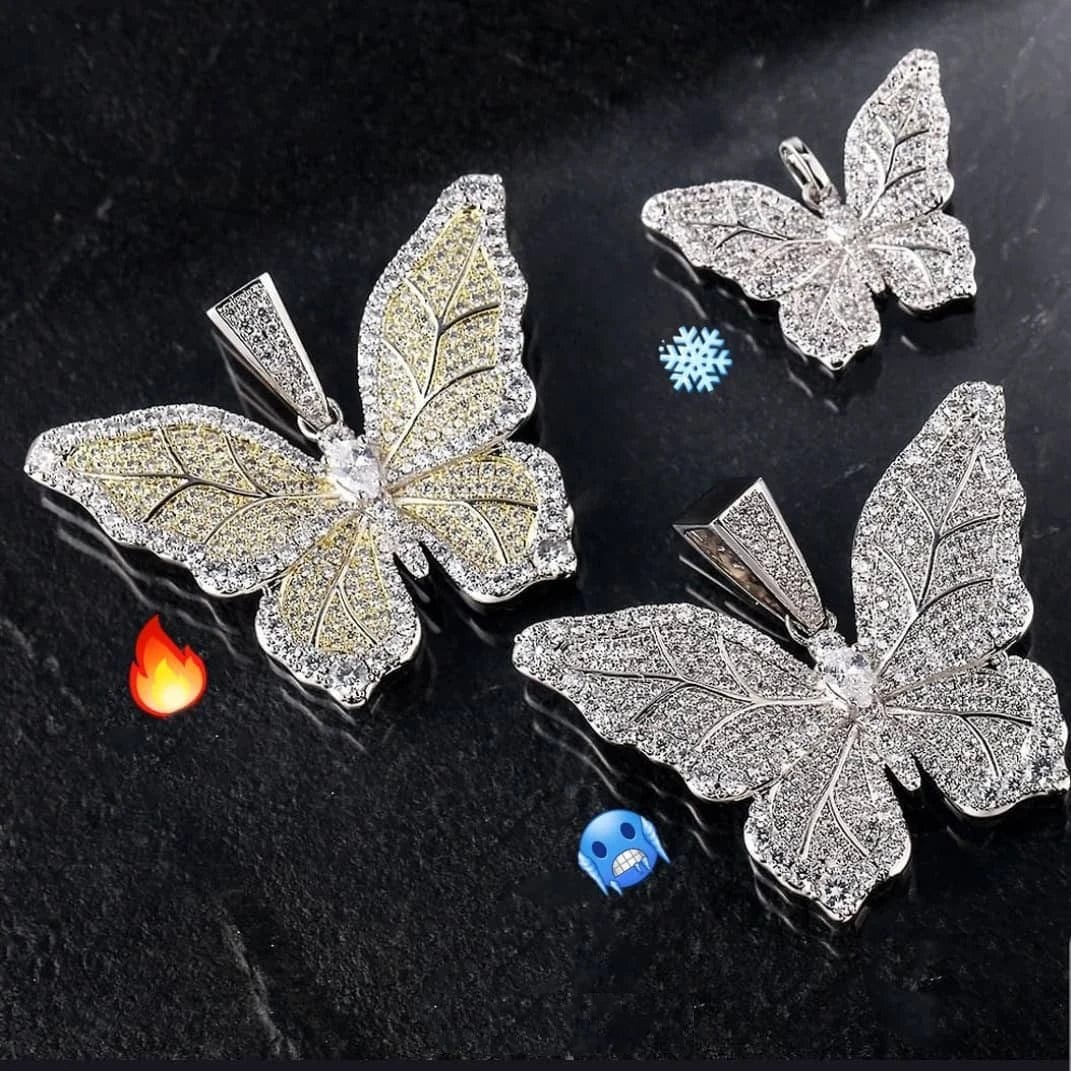 2024 spring new butterfly design micro pave cz leaf shape iced out bling vivid lively butterfly necklace