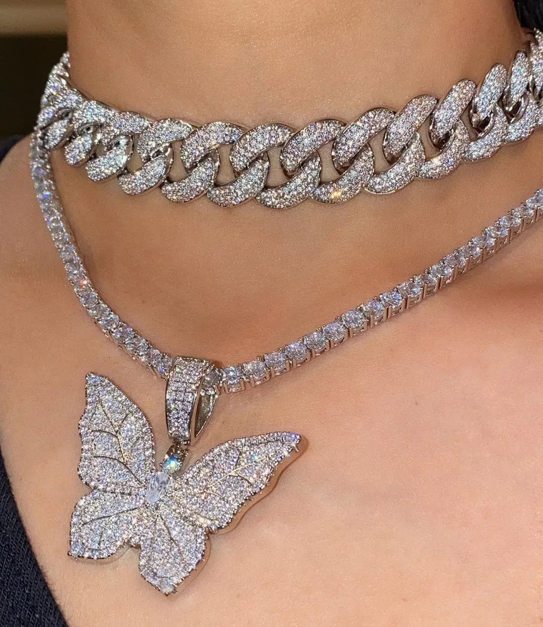 2024 spring new butterfly design micro pave cz leaf shape iced out bling vivid lively butterfly necklace