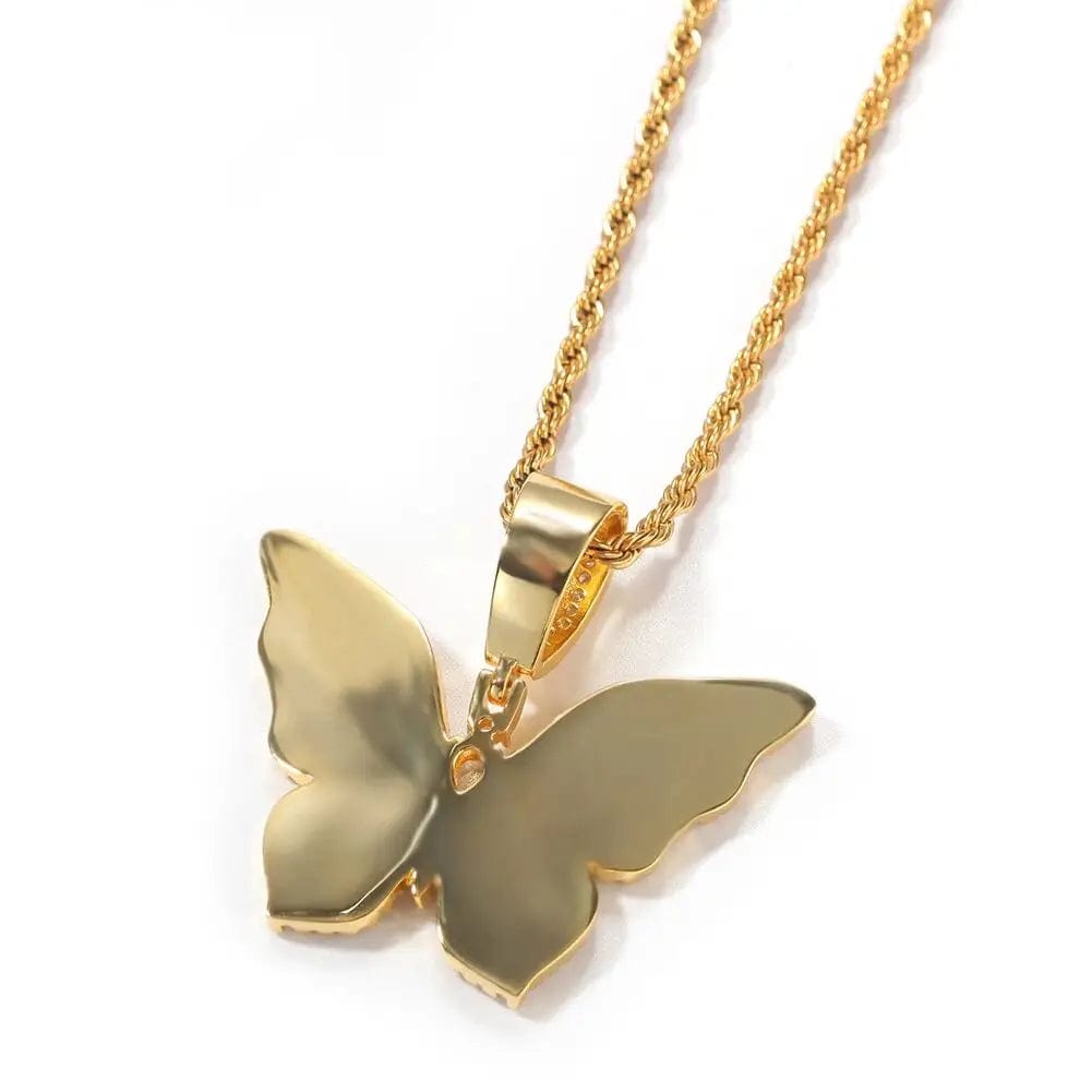 2024 spring new butterfly design micro pave cz leaf shape iced out bling vivid lively butterfly necklace