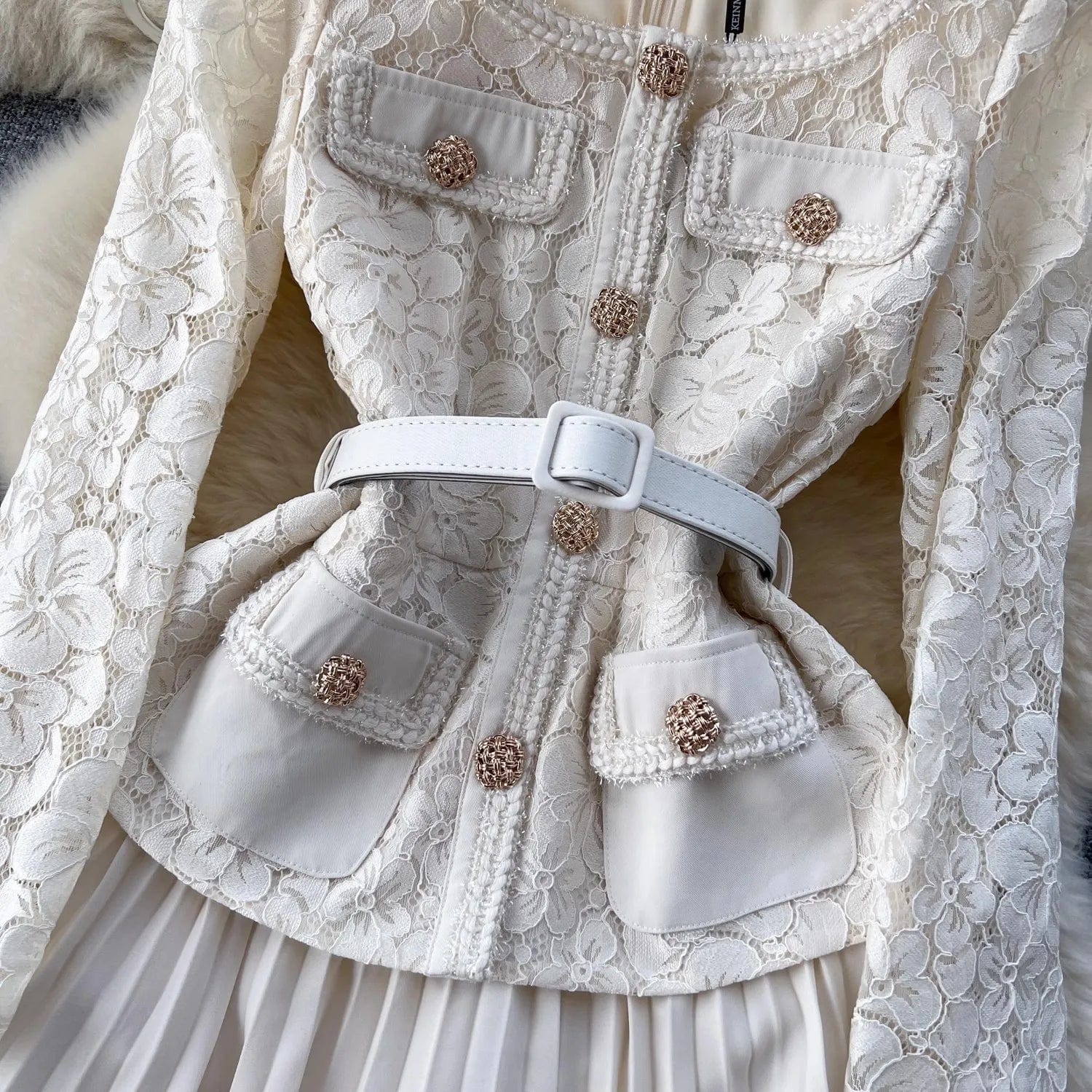 2024 Spring New Fashion Ladies Office Wear Button Waist Lantern Long Sleeve Long Dress Women