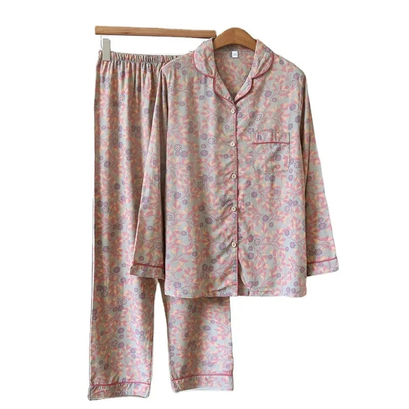 2024 Spring / Summer cotton 100% viscose long-sleeved trousers ladies cotton pajamas suit long Sleepwear women's home Nightwear
